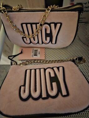 Juicy Couture Blush Pink Velvet Chain Wristlet Clutch